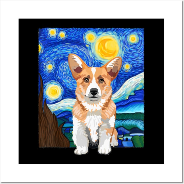 Corgi Dog Lover Starry Night Dog Corgi van gogh Wall Art by Mitsue Kersting